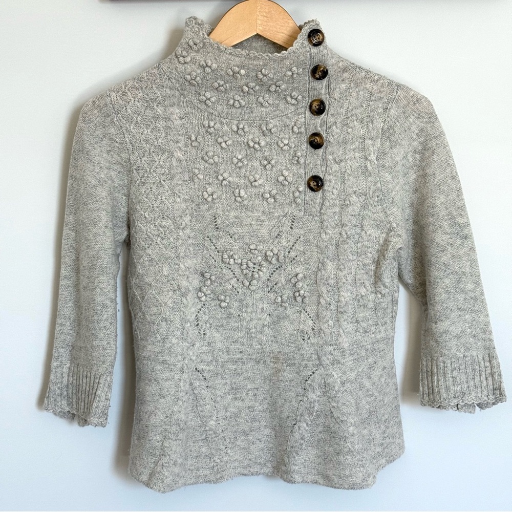Anthropologie Moth Grey Textured Wool Blend Peplum Sweater Size Medium